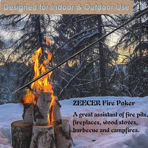 Miniatura 6 de Póquer de fuego para hogueras, póker resistente de acero sólido de 34 pulgadas, diseño extraíble portátil para hogueras, chimeneas al aire libre
