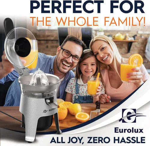 Miniatura 5 de Eurolux Exprimidor eléctrico de cítricos de acero inoxidable fundido a presión, para naranja, limón, pomelo 300 vatios de potencia, con 2 tamaños