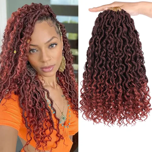 Miniatura 26 de COOKOO 14 pulgadas, 8 piezas de cabello de ganchillo Goddess Locs en total 112 hebras de pelo sintético negro natural de ganchillo de río hippie