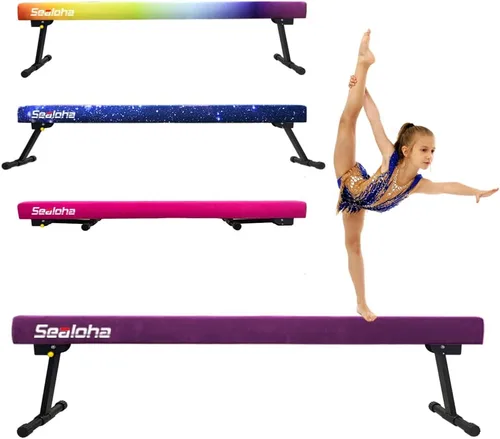 Miniatura 8 de Viga de equilibrio ultrasimple ajustable y plegable de 6 pies, equipo de gimnasia de suela sintética de piso alto y bajo, sin necesidad de Asterismo