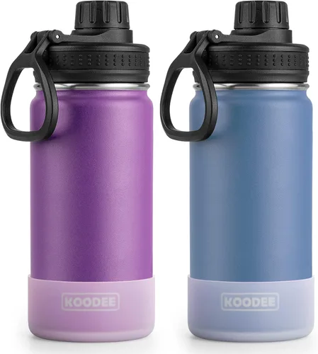 Miniatura 18 de Koodee Paquete de 2 botellas de agua, de 12 onzas, acero inoxidable, con aislamiento al vacío, con tapa de boquilla a prueba de fugas, color verde
