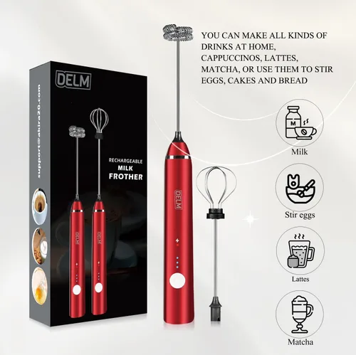 Miniatura 4 de Delm Espumador de leche eléctrico USB de acero inoxidable, espumador para lattes, espumador de leche de mano para capuchino, frappé, matcha