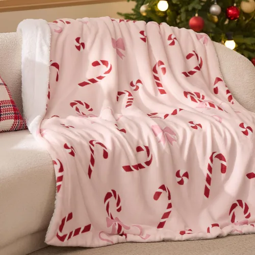 Miniatura 6 de Bedsure Manta de Navidad rosa – Manta sherpa suave y cálida para sofá, cama, regalos de decoración de Navidad rosa de 50 x 60 pulgadas