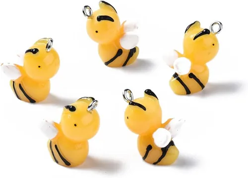 Cheriswelry 10 colgantes de resina de abeja 3D con lazo de hierro, dijes de resina de animales, lindo adorno colgante de 0.79 a 0.78 pulgadas para