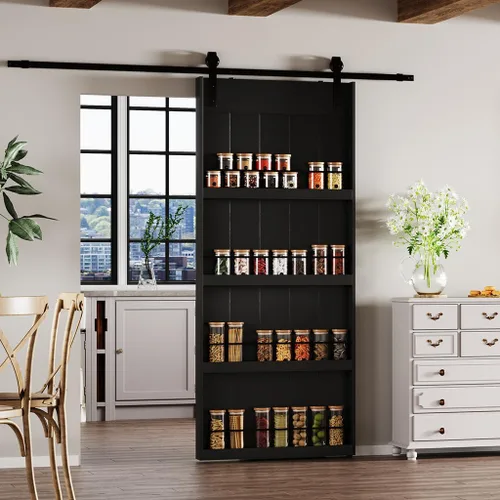 Miniatura 18 de BARNER HOME Puerta corrediza de granero de 30" x 84", puerta de granero estilo estante con kit de herrajes de 6 pies, hecha de MDF imprimado