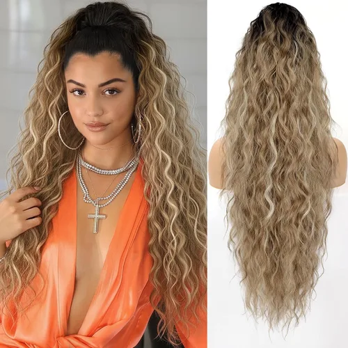 Miniatura 38 de ORSUNCER Extensión de cola de caballo de 18" con pinza rizada, cola de caballo esponjosa, extensiones de pelo sintético de aspecto natural para mujer