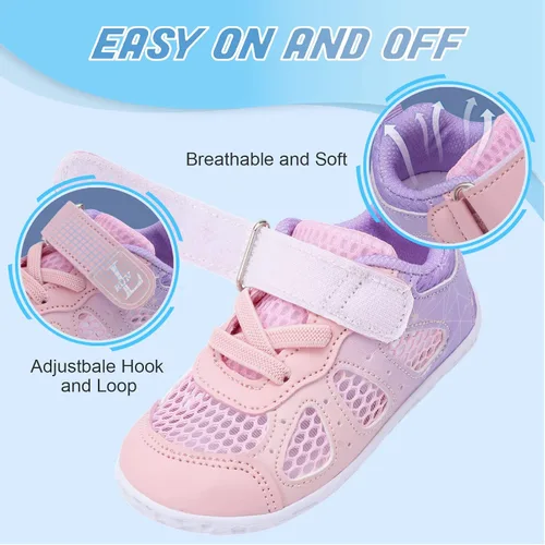 Miniatura 3 de L-RUN Zapatos deportivos para niños y niñas, zapatos de verano para caminar descalzos, zapatos de tenis ligeros de malla