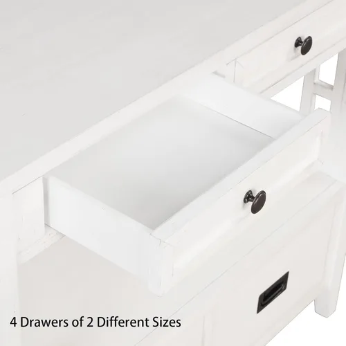 Miniatura 5 de Mesa consola blanca envejecida con 4 cajones y estantes, armario de cocina vintage de madera para almacenamiento, pasillo, vestíbulo con estantes