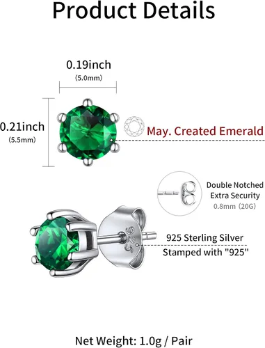 Miniatura 5 de ChicSilver Aretes de plata de ley 925 con forma de corazón brillante, redondaprincesa con piedra natal para mujer, joyería de cumpleaños