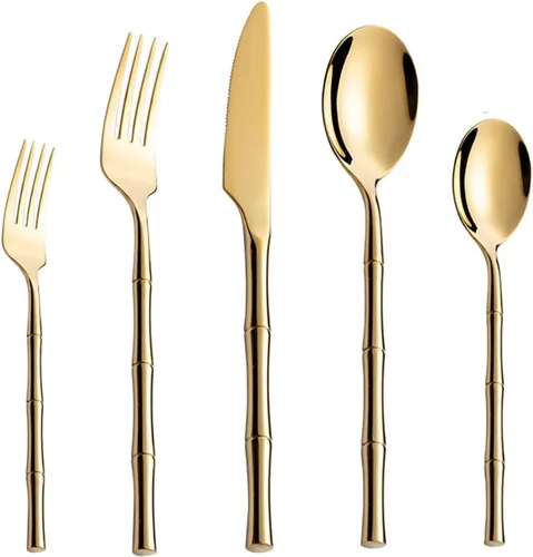 Miniatura 9 de Juego de cubiertos dorados para 6, juego de cubiertos dorados de 30 piezas, acero inoxidable 18/8, cucharas y tenedores dorados en el hogar