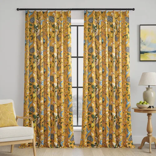 Miniatura 17 de Cortinas beige para cocina, 36 pulgadas de largo, diseño floral botánico de limón y colibrí, cortinas plisadas para oscurecer la habitación