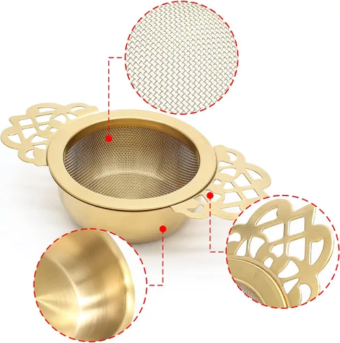 Miniatura 3 de Bonsicoky Paquete de 2 cuencos coladores de té, filtro de té de hojas sueltas de acero inoxidable para boca de taza de 2.5 a 4 pulgadas, dorado