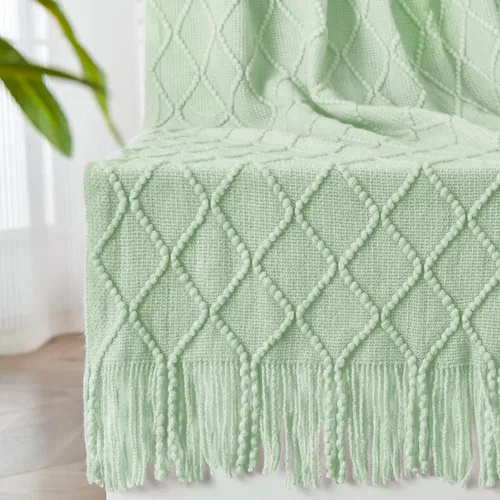 Miniatura 11 de inhand Mantas de punto para sofá y cama, manta de punto suave y acogedora con borlas, mantas decorativas ligeras y mantas decorativas de granja