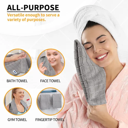 Miniatura 7 de Toallas de Baño de Mano de Microfibra, Paquete de 6 de 25 x 15 pulgadas Toallas de Mano Grises para Baño, Multiusos de Secado Rápido Sin Pelusas