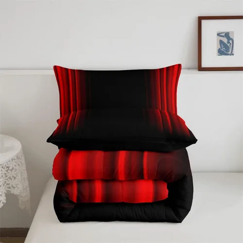 Miniatura 4 de Feelyou Juego de edredón abstracto degradado para niños, adolescentes, rojo y negro, decoración de habitación, 2 piezas, tamaño individual