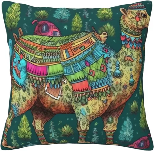Miniatura 9 de Fundas de almohada con estampado de dibujo a mano de camello colorido, funda de cojín cuadrada, funda de cojín suave, funda de almohada
