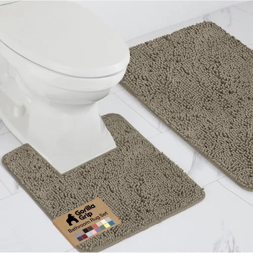 Miniatura 24 de GORILLA GRIP - Juegos de alfombras de baño, juego de 2 alfombras de chenilla suave, alfombra base para inodoro y alfombra de 30 x 20, alfombras Negro