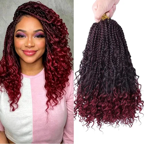 Miniatura 20 de LMZIM 18 Pulgadas Trenzas de Caja Bohemias 8 Paquetes Trenzas de Caja de Diosa Bohemia Cabello de Ganchillo con Puntas Rizadas Cabello de Ganchillo