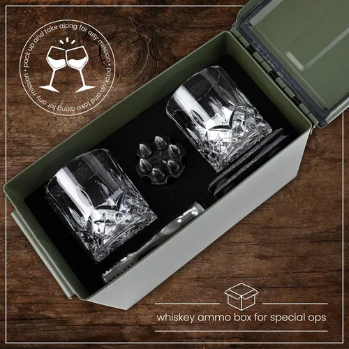 Miniatura 9 de Titan LSO Vasos y piedras de whisky en caja táctica única Copas de cóctel Bourbon, posavasos y pinzas Regalos para hombres Juego de vasos
