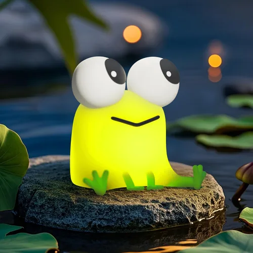 Miniatura 9 de FAMIDUO Linda luz nocturna de rana, lámpara LED de silicona esponjosa novedosa de animales, luz nocturna para guardería a 3 niveles con Verde