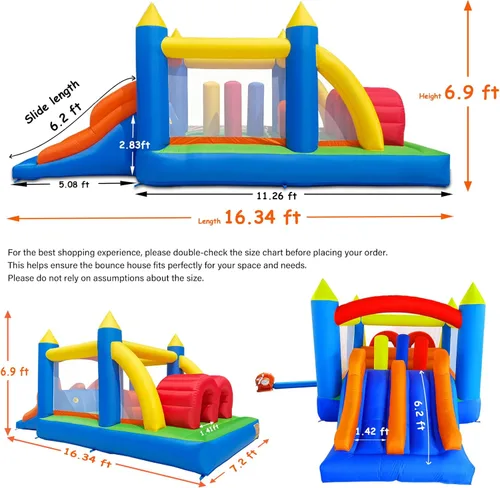 Miniatura 6 de HuaKastro Casa Inflable de Obstáculos y Saltos para Niños de 16.3x7.2 Pies con Toboganes de Carreras Duales, Túneles de Gateo, Escalada, Obstáculos