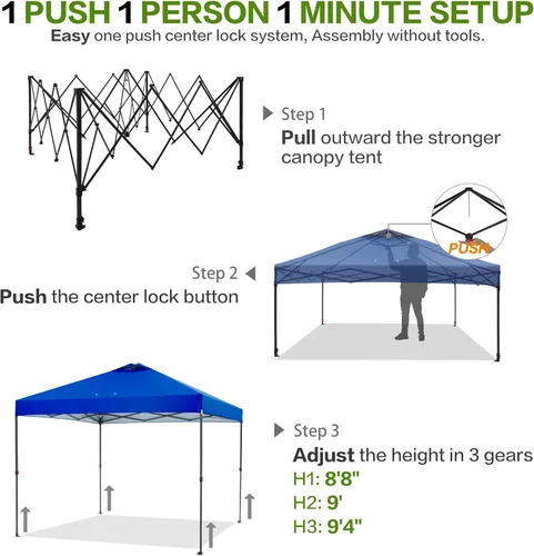 Miniatura 4 de Tunbne - Toldo desplegable de 10 x 10 pies con 1 pared lateral y 6 bolsillos, instalación de un solo empuje, tienda de sombra instantánea con techo