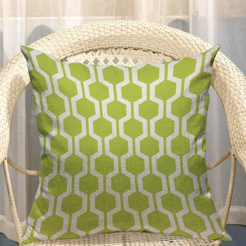 Miniatura 4 de Mugod Almohada con patrón hexagonal, diseño geométrico, enrejado, polígono, verde lima y blanco, algodón y lino, funda de cojín cuadrada estándar