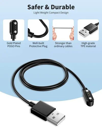 Miniatura 4 de Cargador de reloj inteligente para QONBINK K62 2 pies/23.6 in 2 pines USB Cable de carga magnético portátil para QONBINK K62 Smart Watch