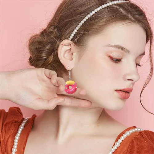 Miniatura 4 de Juego de 4 pares de pendientes de resina para mujer y niña, diseño de donut