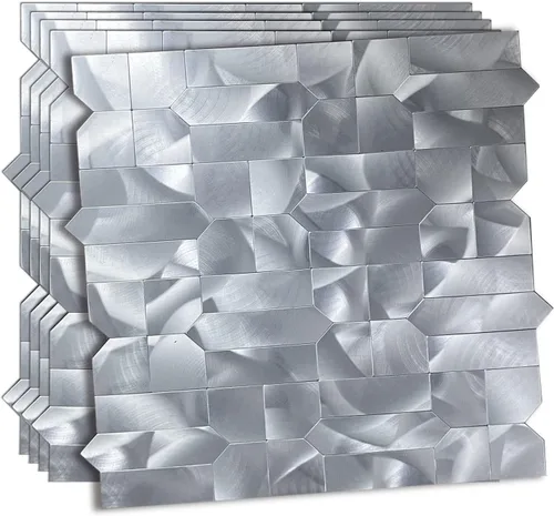 XUANINY Azulejos de metal para salpicaduras de 5 hojas, autoadhesivas, múltiples formas, mosaico de aluminio 3D para decoración de cocina y baño (5,