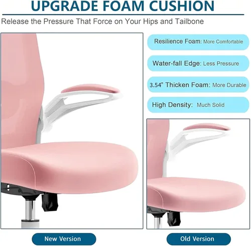 Miniatura 4 de Mimoglad Silla de oficina, silla de escritorio ergonómica de respaldo alto con soporte lumbar ajustable y reposacabezas, silla giratoria con Rosa