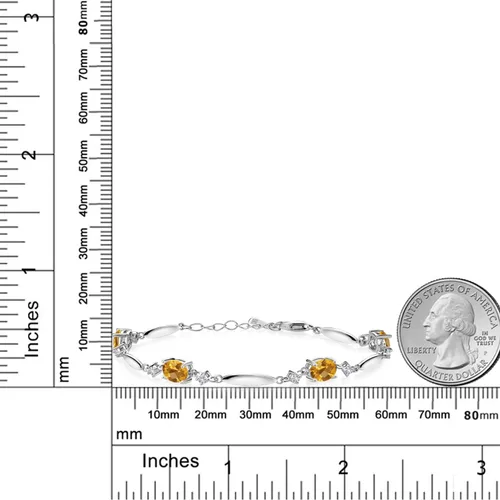 Miniatura 12 de Gem Stone King 925 Sterling Silver Gemstone Birthstone and White Created Sapphire Tennis Bracelet For Women Oval 7X5MM and 2MM 6 Inch + 1 Inch