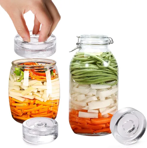 Miniatura 2 de Yesland Paquete de 9 pesas de vidrio de fermentación con mango de fácil agarre, pesos de fermentación para tarros de boca ancha, chucrut, verduras