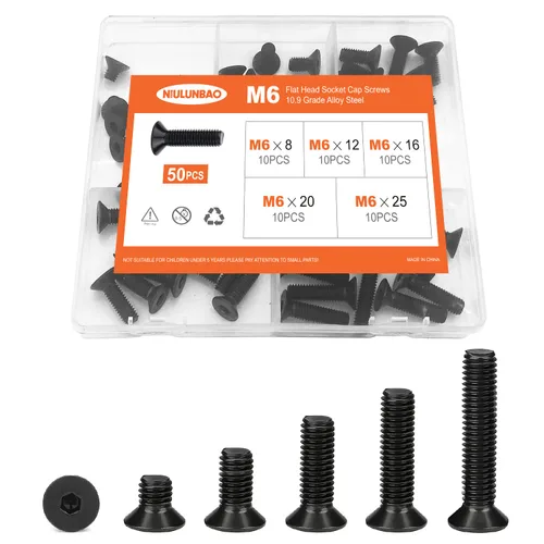 Miniatura 24 de Tornillos avellanados de cabeza plana M6 x 0.787 in, 0.984 in, 1.181 in, 1.378 in, 1.575 in, tornillos avellanados, acero de aleación de grado 10.9