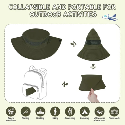 Miniatura 5 de Sombrero de sol para niños al aire libre UPF 50+ sombreros de sol de ala ancha para niños, sombrero de pesca, sombrero de pesca de 5 a 12 años