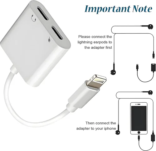 Miniatura 2 de [Certificado MFi de Apple] Paquete de 3 adaptadores de auriculares para iPhone, 2 en 1 Lightning a Dual Lightning Aux Dongle Cable Dongle