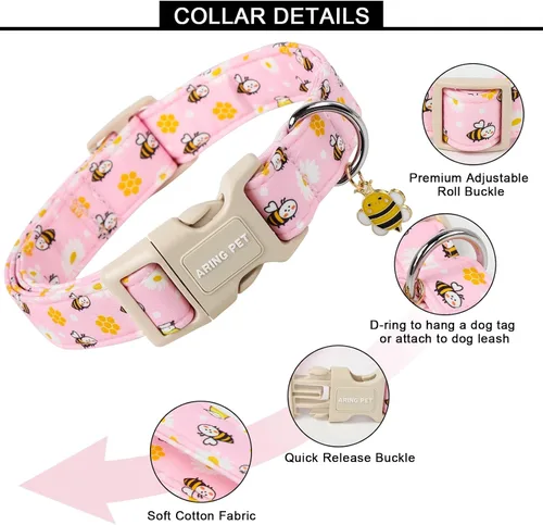 Miniatura 9 de Aring Pet Collar de algodón, lindo, con hebilla de liberación rápida, para bodas, para perros pequeños, medianos y grandes, rosa Terciopelo rosa
