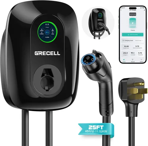 Miniatura 9 de GRECELL Cargador de vehículo eléctrico de nivel 2, cargador portátil de vehículo eléctrico de 32 A/7.4 KW con cable de 25 pies, cargador