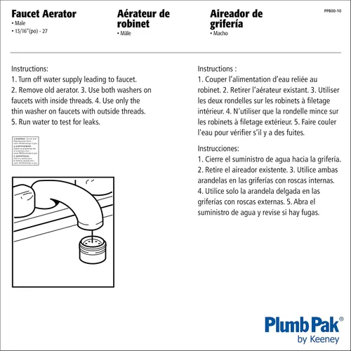 Miniatura 2 de Plumb Pak PP800-10 PlumPak Aireador de grifo, 13/16-27 macho, cromado, 2.88 pulgadas de ancho x 3.88 pulgadas de alto, sin