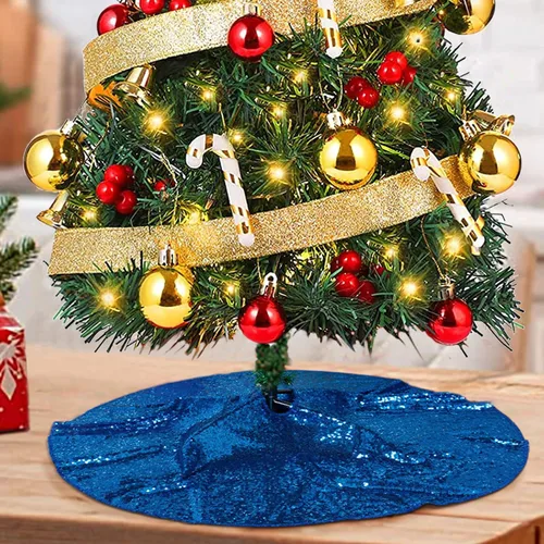 Miniatura 18 de ShinyBeauty Falda de árbol de Navidad rosa claro de 24 pulgadas, falda de lentejuelas para lápices/mini árboles, cubierta navideña para Año Nuevo