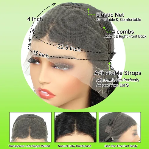 Miniatura 6 de Pelucas cortas de 10 pulgadas estilo Bob 13x4 con ondas profundas, peluca de pelo humano estilo Bob con encaje frontal HD de 200% de densidad
