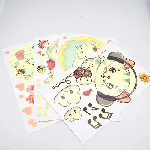 Miniatura 4 de Estrellas que brillan en la oscuridad para la habitación, adhesivos de pared/techo que brillan de gatos, calcomanías de mariposas de gatito