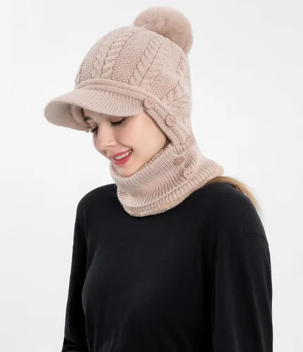 Miniatura 13 de HUAMULAN Gorro de invierno de una pieza para mujer, pasamontañas de forro polar, pasamontañas, máscara facial, bufanda, orejeras, esquí, nieve