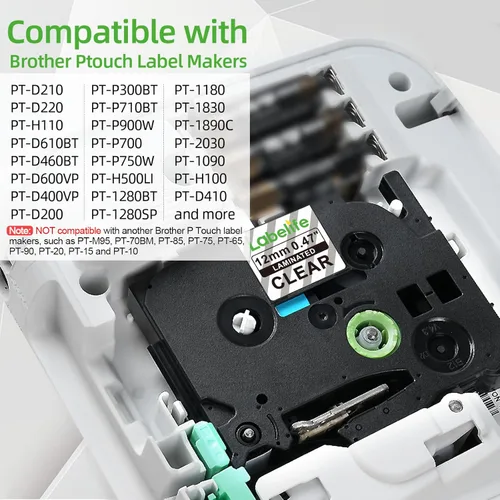 Miniatura 2 de Labelife Paquete de 5 cintas TZe TZ de 0.47 pulgadas laminadas transparentes TZe-131 de repuesto para Brother Label Maker Tape Clear TZe131 TZ-131