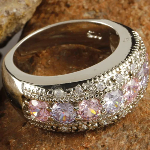 Miniatura 4 de Anillo de plata de ley 925 con topacio rosa y amatista para mujer