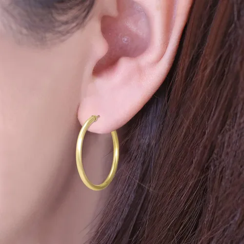 Miniatura 2 de Aretes de aro sin fin rellenos de oro amarillo de 14 quilates de 1.575 pulgadas (calibre de 0.118 in).