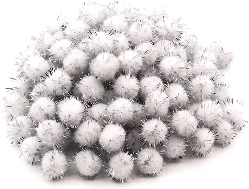 Miniatura 12 de 100 piezas Pompones de Oropel con Purpurina Bolas Brillantes para Manualidades DIY/Decoración de Fiestas/Gato (0.39 pulgadas, 200 piezas)