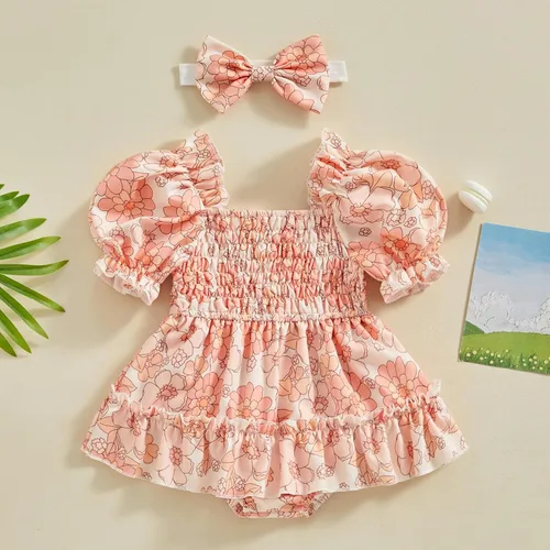 Miniatura 42 de Mameluco de verano para niña, sin mangas, vintage, con burbujas, vestido de mameluco lindo y diadema
