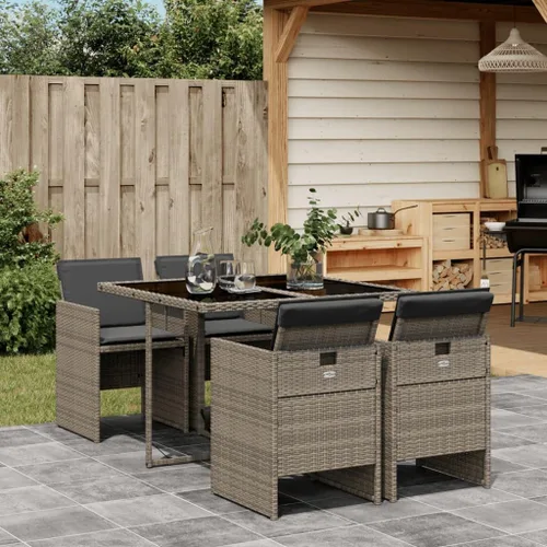 Miniatura 31 de 9 Piece Patio Dining Set with Cream Cushions Beige Poly Rattan Table and 8 Foldable Chairs for Backyard Garden Dining Beige/Wood/9 Piece