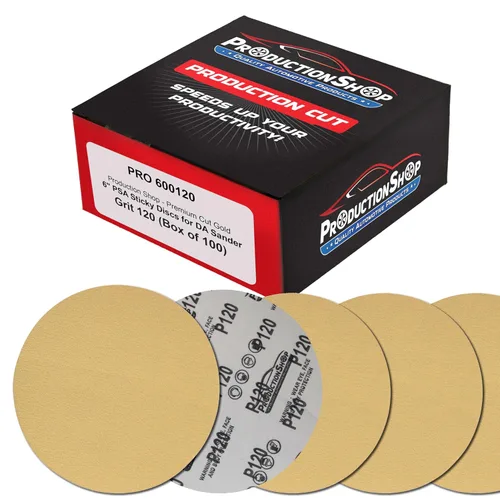 Miniatura 15 de ProductionShop Discos de lijado dorados PSA de grano 60 de 6 pulgadas, caja de 80 unidades, papel de lija abrasivo autoadhesivo para lijadoras